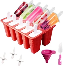 10-Cavity Silicone Popsicle Molds, DIY Ice Pop Mold for Party, Smoothies, Juice