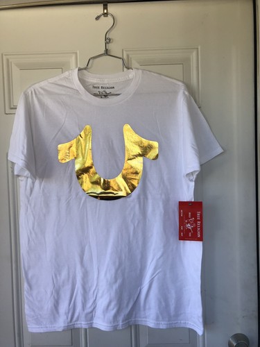 true religion olympic horseshoe white gold crewneck t-shirt slim fit mens L - 第 1/5 張圖片