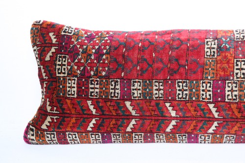 Funda de almohada lumbar antigua, cojín de alfombra antigua, almohada de alfombra turcomana almohada grande - Imagen 4 de 10