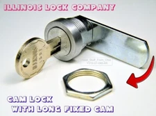 CAM LOCK WITH EXTRA-LONG FIXED CAM, ILLINOIS LOCK COMPANY, RETAINING NUT & KEY