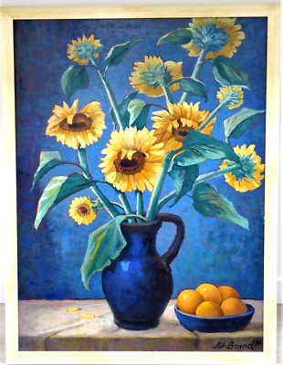 Johann BRAND 1986 Stillleben Blumen Sonnenblumen Orangen 60x80cm