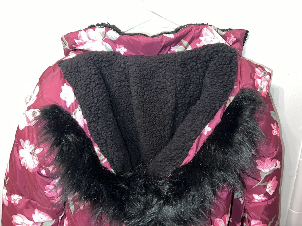 Девочек Children's Place цветочный флис с подкладкой пуховик куртка с меховым капюшоном-7/8 - Изображение 4 из 4