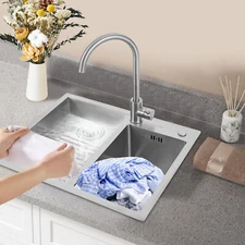 New Stainless Steel Laundry Sink with Faucet & Washboard 2 Basins Welding Sink