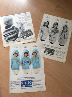 3 x ORIG WERBUNG REKLAME 1965-66 SANSO  Waschmittel  Wäscht Wolle ohne Risiko!