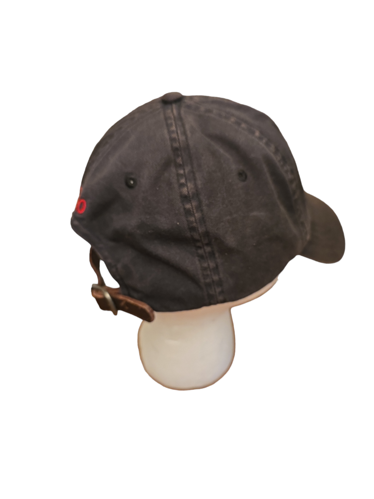 Polo vintage Ralph Lauren pony rosso cappello berretto nero regolabile cinturino in pelle posteriore