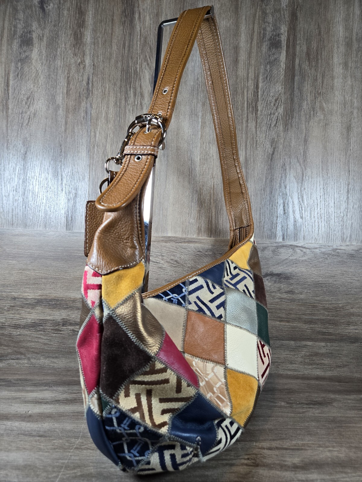 Vintage Patchwork Leather Crescent Mixed Media Su… - image 3