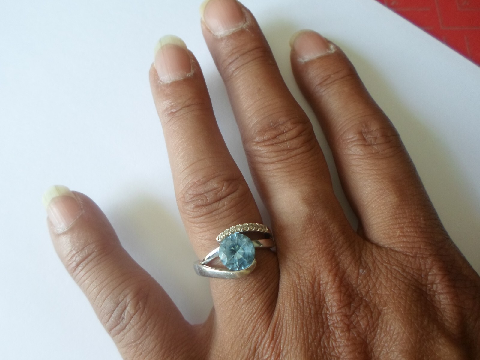 solid silver ring, faceted blue colored stone, zi… - image 4