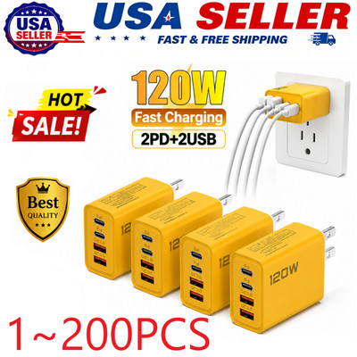 120W 4-Port USB C Fast Wall Charger Block For All Cell Phone iPad lot