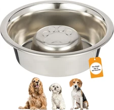 Stainless Steel Slow Feed Dog Bowl for Fast Eating Medium Breed, Metal Slow Feed