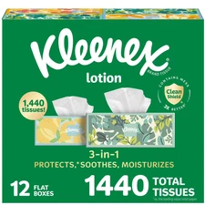 Kleenex Lotion Facial Tissues 12 boxes, 120 tissues/box