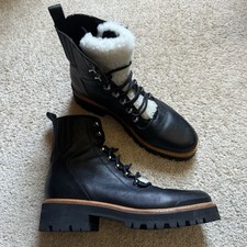 Womens Marc Fisher combat boots 9 black leather sherpa lace up outdoor boots