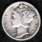 1942 War Time Mercury Silver Dime, Fine, KM 140, Beautiful Toning !