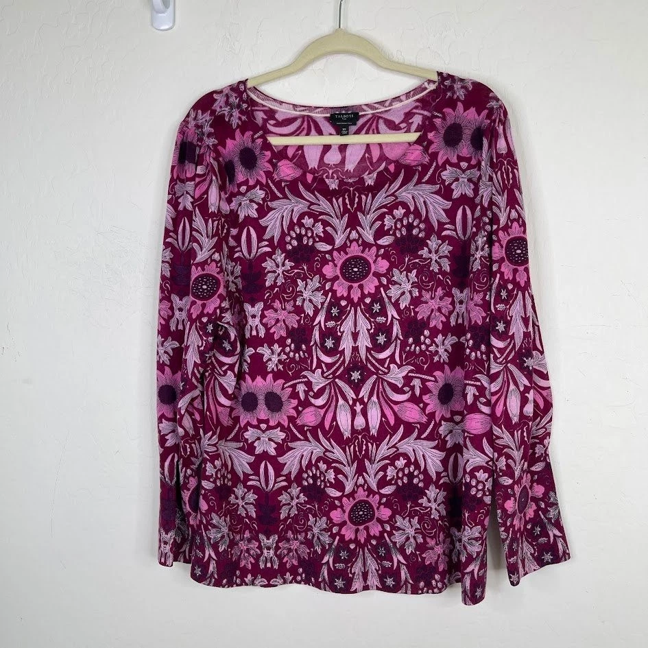 Cárdigan suéter floral púrpura con botones de lana merino pura Talbots talla grande 2X Foto 2 de 4
