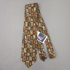 Vintage J Garcia Tie Mens One Size Brown Silk New York NY Abstract Geometric Art