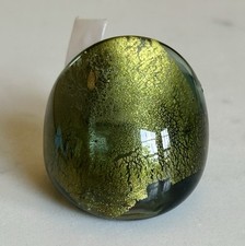 Murano Glass Statement Dome Ring Olive Green with Gold - Size 5