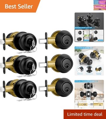 3 Pack Front Door Lock Set Matte Black,Exterior Door Lock Set with Deadbolt,S...