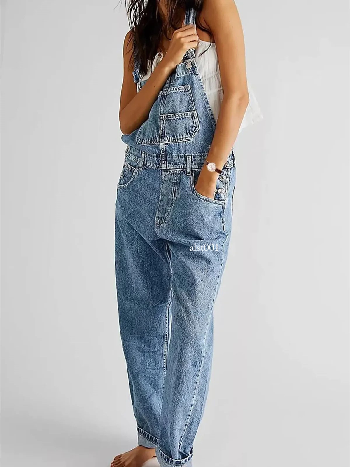 Fashion Denim Overalls for Women Loose Fit Classic Bib Casual Jean Stretchy
