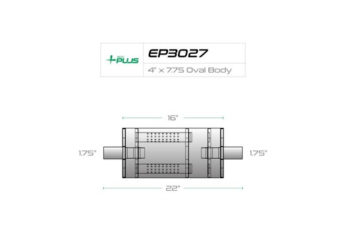 Eco Plus EP3027 4" x 7.75" Oval Body Muffler 1.75" Center In / 1.75" Center Out - Picture 2 of 3