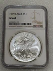 1999 Silver Eagle  NGC MS 69 Brown Label ~ PRISTINE ~ NO SPOTS (135)