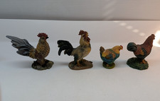 LOTE DE 4 Estatuillas de Pollo Resina Gallos Gallinas Figura Multicolor