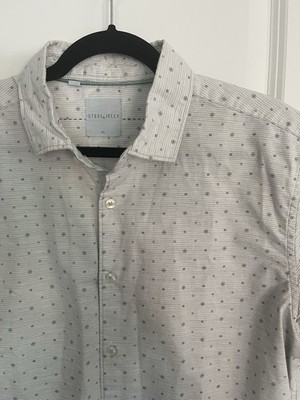Steel & Jelly Shirt Mens XL White Blue Paisley Short Sleeve Cotton Button-Down