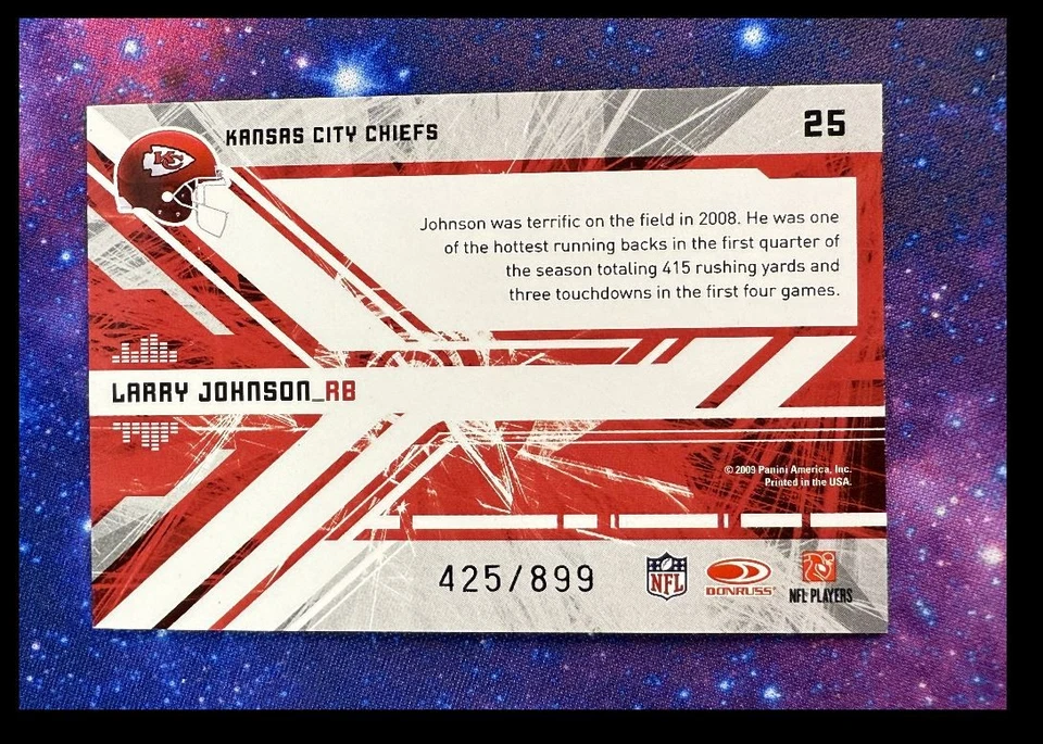 2009 DONRUSS ELITE CHAIN REACTION GOLD LARRY JOHNSON 425/899 KANSAS CITY CHIEFS - Image 2 of 2