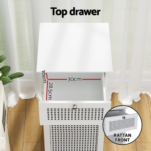 Artiss Laundry Hamper Cabinet Bathroom Storage White Rattan Clothes Basket - Picture 6 of 8