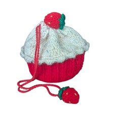 Handmade Knit Strawberry Bucket Bag Knit Crochet Whimsicore Novelty Round