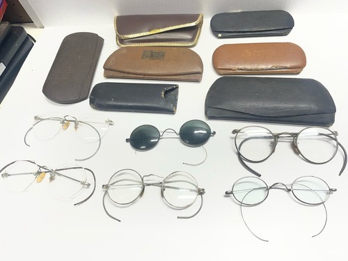 Lot Of 6 Vintage Wire Frame Eyeglasses w Metal Cases