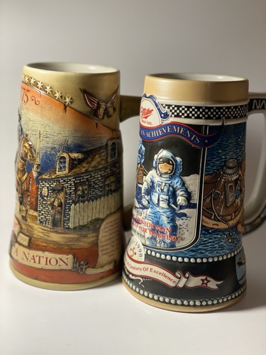 Vintage Miller High Life Apollo 11 NASA Beer Steins Great American Achievements