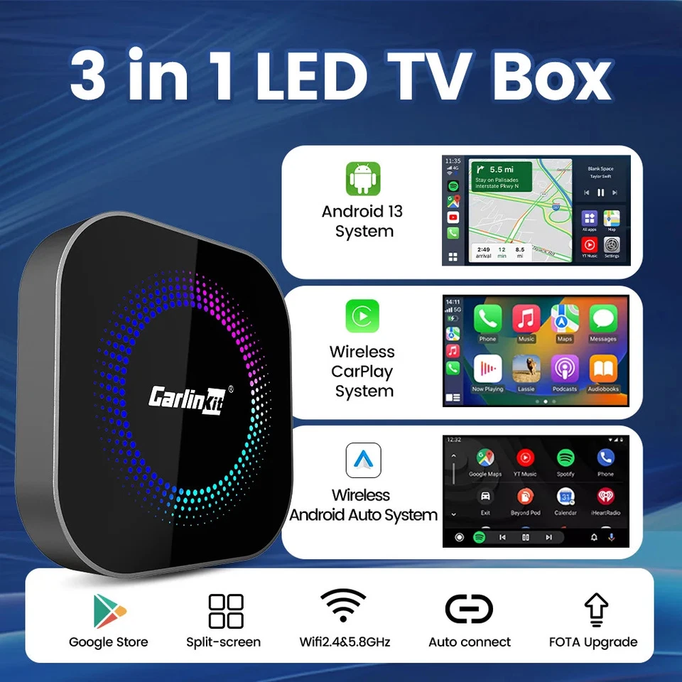 3 in 1 Android Auto Wireless CarPlay TV Box Android 13 Wifi 5GHz 8G 128G AI Box - Image 2 of 4