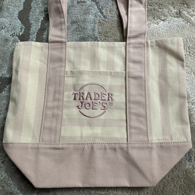 Trader Joe s Mini Pastel Stripe Canvas Tote Bag Beige & Pink Limited Edition New