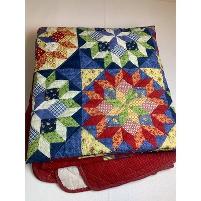 Vintage Walmart Star Patchwork Quilt Red Blue Green Floral Polka Dot Bedspread