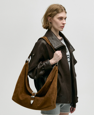 MARGE SHERWOOD Belted Hobo Bag Chestnut Nubuck Leather Large