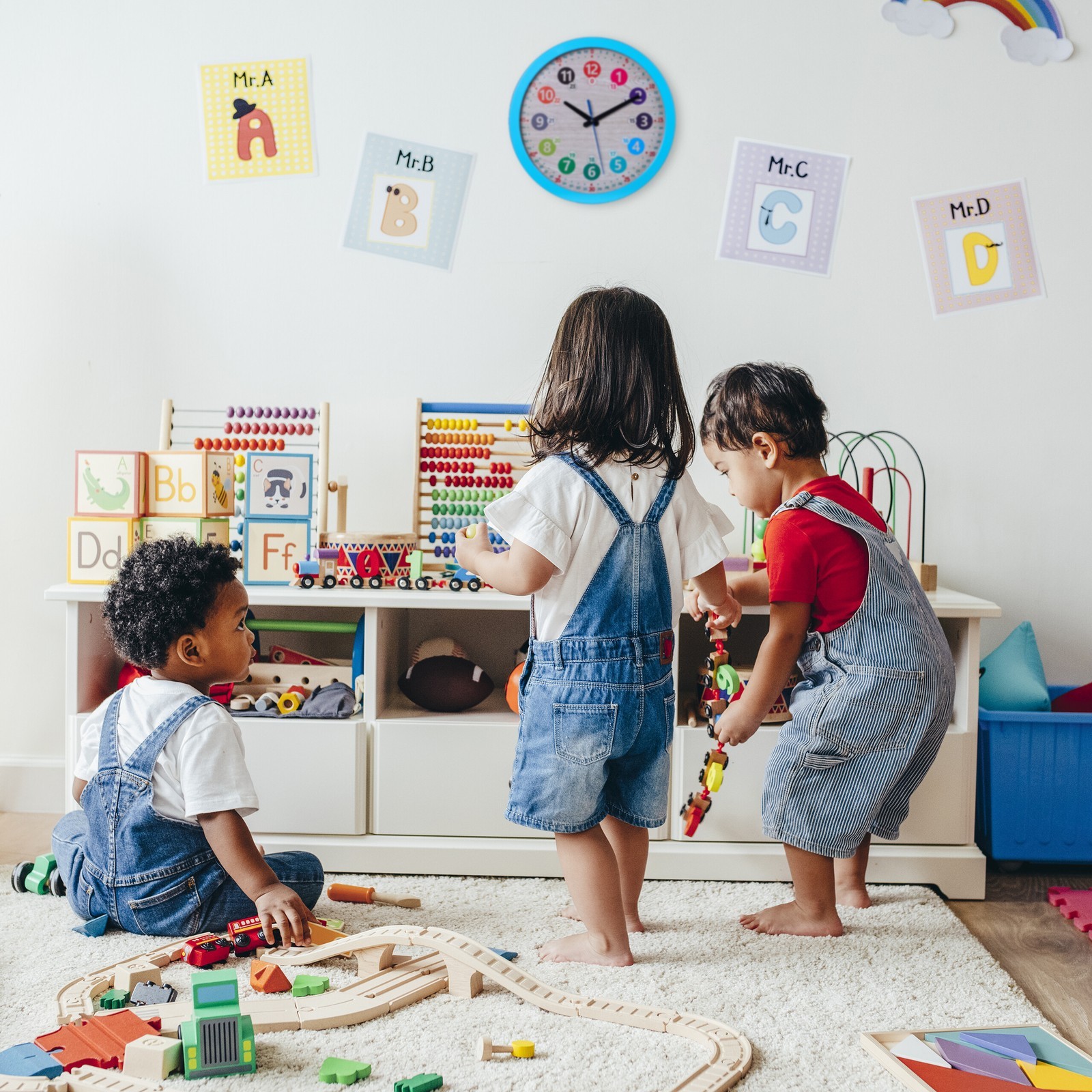 Wanduhr Kinder, Kinderzimmer-Uhr, Kinder-Wanduhr blau, Lernuhr Kinderuhr Wand 