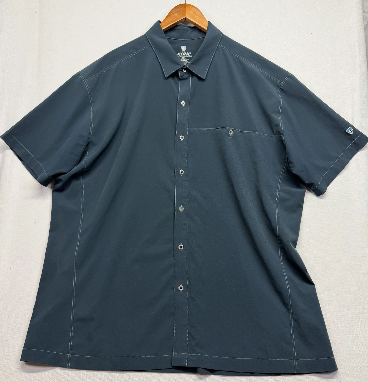 Kuhl Tufflex Mens XXL Short Sleeve Button Front Shirt Blue Outdoor Hiking Casual