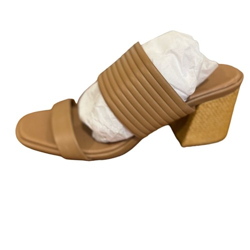 Caslon NWOB Women's Lamia Tan Leather Open Toe Block Heel Slide Sandal Size 10 - Picture 3 of 7