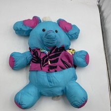 Vtg 1987 Fisher Price Puffalump Blue Pink Elephant Plush 18" Stuffed Animal Toy
