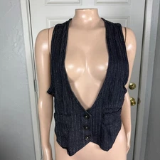 Vintage y2K Wet Seal Women's Vest Shirt XL Denim Metallic Striped Cotton D4-4