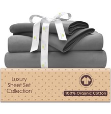 Tissaj Organic Cotton Sheets Twin Size, Smokey Gray GOTS Certified Set Of 3
