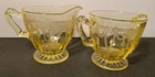 Anchor Hocking Depression Glass yellow Cameo Ballerina footed Creamer&Sugar Bowl