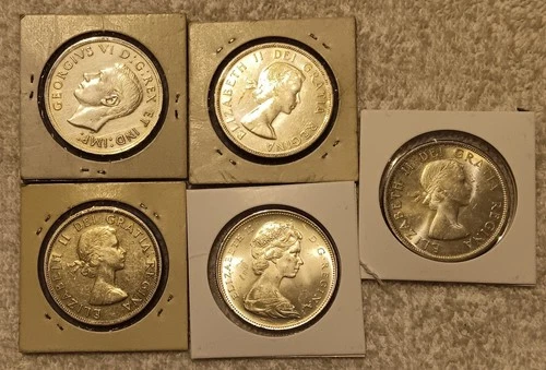 Canada Dollar $5 $1 1937 58 61 66 Canoe Totem Pole Five 5 Coins Silver Lot