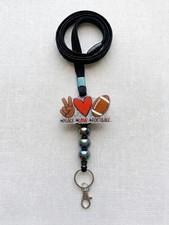 Peace-Love-Football   Beaded Breakaway Retractable ID Badge Reel Teacher