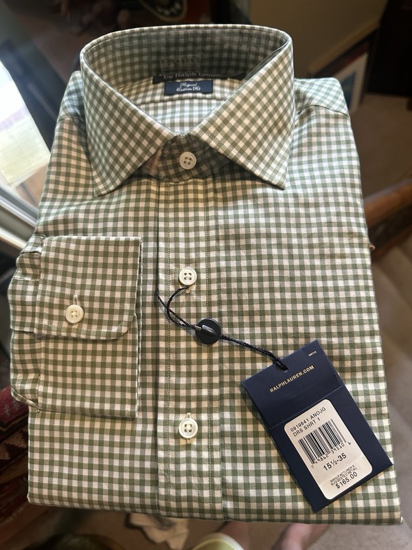 Polo Ralph Lauren Green & White Gingham Check. Size: 15½ Neck / 35 Sleeve