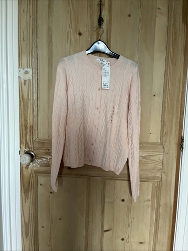 BNWT UNIQLO Women Size XL PINK Long Sleeve Cotton-Blend Cable Crew Neck Cardigan - Picture 1 of 6