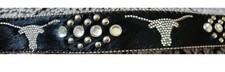 WB Atlas Bling Rhinestone Women's Western Texas Longhorn Real Leather Belt 100/4