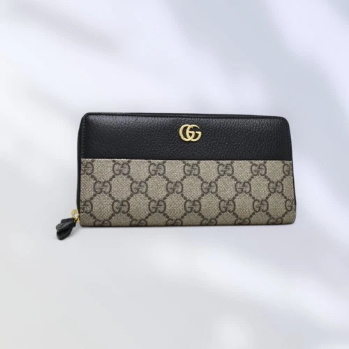 Portefeuille long Gucci GG Supreme noir bicolore zippé autour 456117