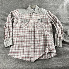 Wrangler Brushpopper Western Shirt Gray Plaid Pearl Snap Rodeo Mens Measured