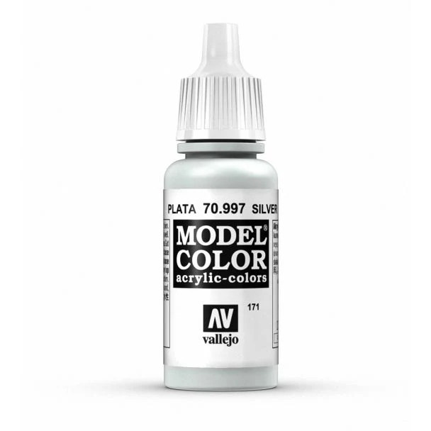 Vallejo Model Colour Silver Metallic Acrylic 17ml Dropper Bottle - 70.997 - Image 2