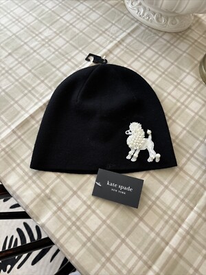 Kate Spade Pearl Beanie Hat Kate Spade Wool Black Embellished Pearl Poodle Beanie Hat NWT main image 4